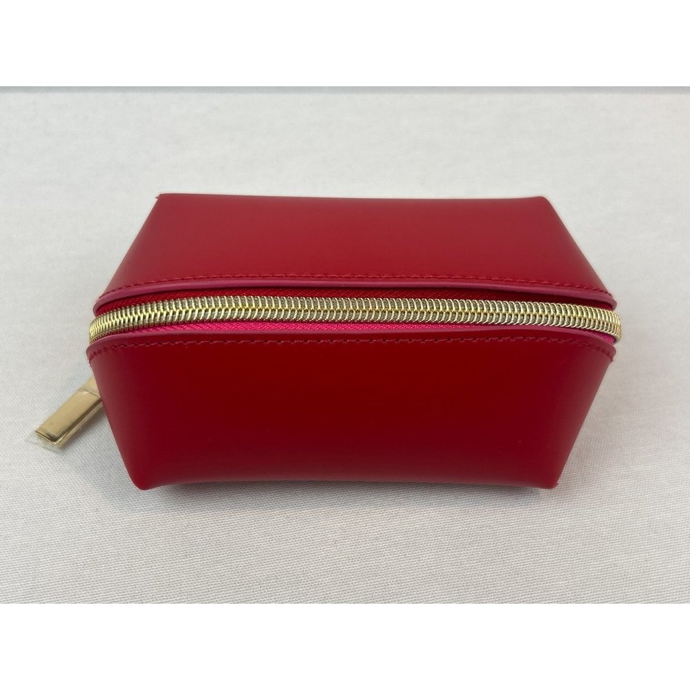 Elizabeth Arden Red Faux Leather Cosmetic Bag Gold Pink Zipper Closure - Picture 2 of 11